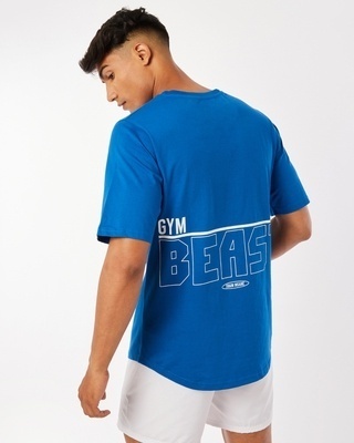 Shop Men's Blue Beast Typography Oversized Fit T-shirt-Front
