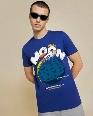 Shop Men's Blue Chandrayaan 3 Hello Moon Graphic Printed T-shirt-Front
