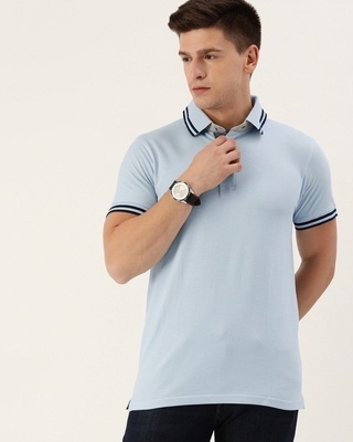 Shop Men's Blue Cotton Polo T-shirt-Front