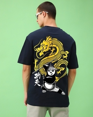 Shop Men's Blue Dragon Warrior Graphic Printed Oversized T-shirt-Front