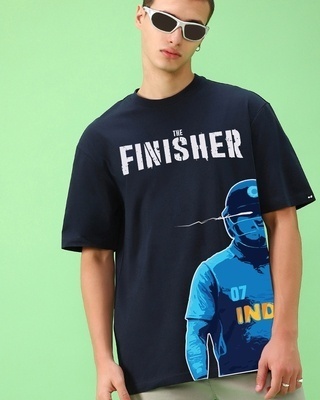 Shop Men's Blue Finisher Graphic Printed Oversized T-shirt-Front