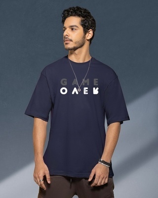 Shop Men's Blue Game Over Minimal Typography Oversized T-shirt-Front