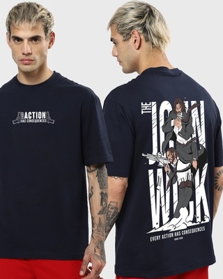 Shop Men's Blue John Wick 4 Graphic Printed Oversized T-shirt-Front