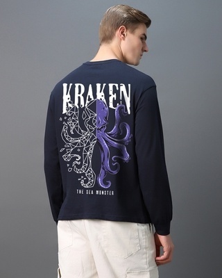 Shop Men's Blue Kraken Graphic Printed Oversized T-shirt-Front