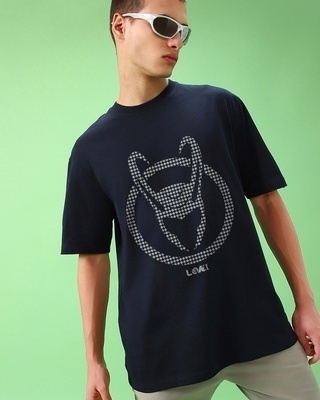 Shop Men's Blue Loki Logo Graphic Printed Oversized T-shirt-Front