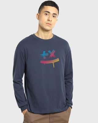 Shop Men's Blue Martin Garrix Colorful Graphic Printed Oversized T-shirt-Front