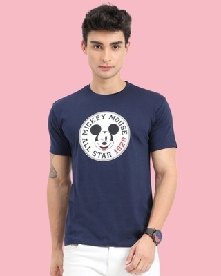 Shop Men's Blue Mickey Mouse All Star 1928 Typography T-shirt-Front