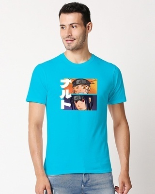 Shop Men's Blue Naruto & Sasuke Graphic Printed Cotton T-shirt-Front