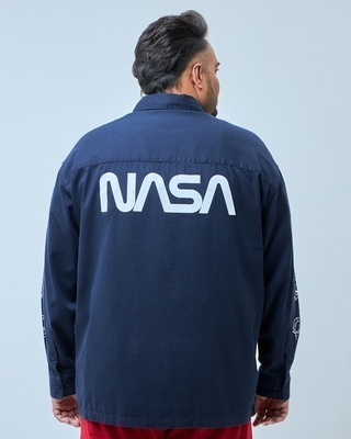 Shop Men's Blue Nasa Graphic Printed Oversized Plus Size Shirt-Front