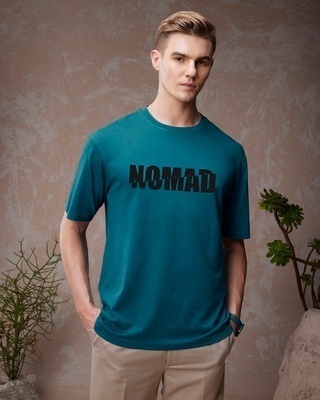 Shop Men's Blue Nomad Typography Oversized T-shirt-Front