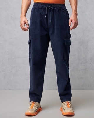 Shop Men's Blue Oversized Cargo Carpenter Pants-Front