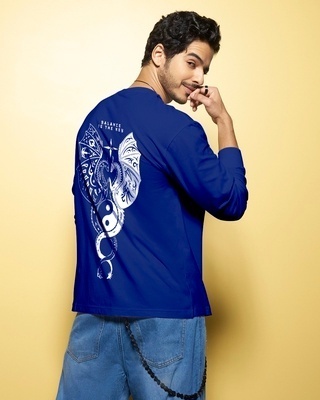 Shop Men's Blue Seek Balance Graphic Printed Oversized T-shirt-Front