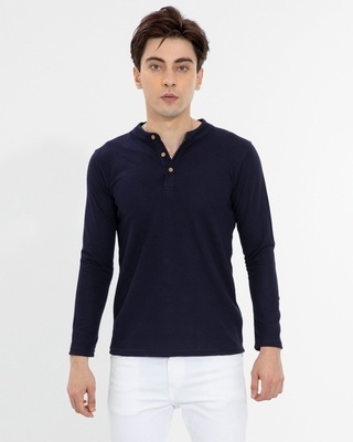 Shop Men's Blue Slim Fit Cotton T-shirt-Front