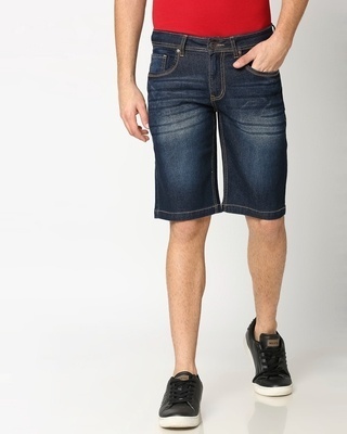 Shop Men's Blue Slim Fit Faded Shorts-Front