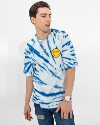 Shop Men's Blue Stay Weird Tie & Dye Oversized T-shirt-Front