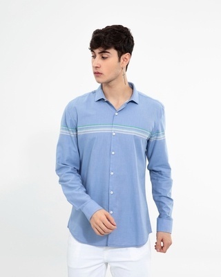 Shop Men's Blue Striped Cotton Shirt-Front