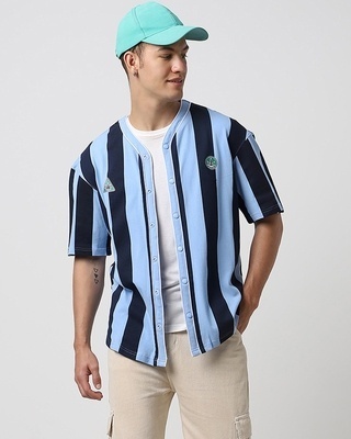 Shop Men's Blue Striped Oversized Shirt-Front