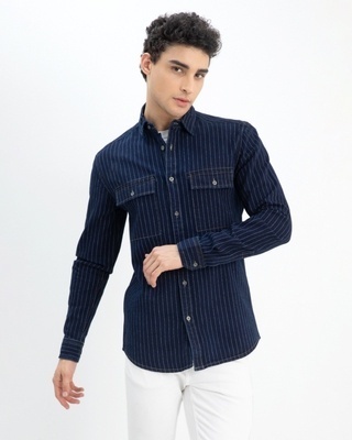 Shop Men's Blue Striped Shirt-Front
