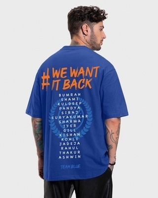 Shop Men's Team Blue Graphic Printed Oversized T-shirt-Front
