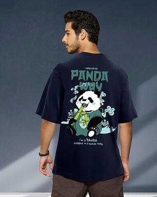 Shop Men's Blue The Panda Way Graphic Printed Oversized T-shirt-Front