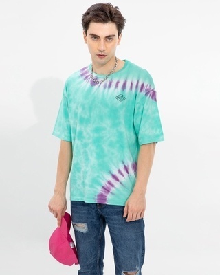 Shop Men's Blue Tie & Dye Oversized T-shirt-Front