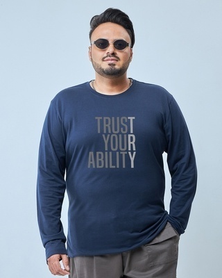 Shop Men's Blue Trust Your Ability Typography Plus Size T-shirt-Front