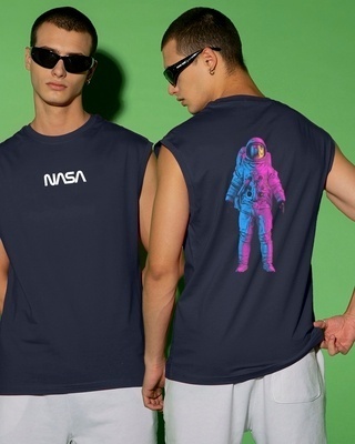 Shop Men's Blue Universal Astro Graphic Printed Boxy Fit Vest-Front
