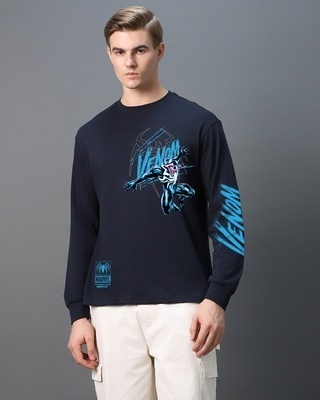Shop Men's Blue Venomized Graphic Printed Oversized T-shirt-Front