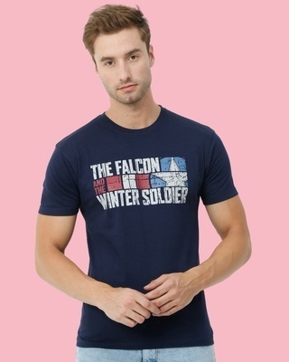 Shop Men's Blue Winter Soldier and Falcon Typography T-shirt-Front