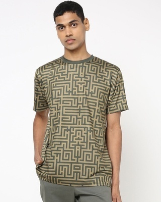 Shop Men's Brown All Over The Labyrinth Printed T-shirt-Front
