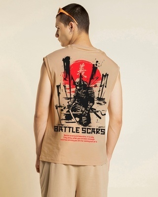 Shop Men's Brown Battle Scars Graphic Printed Boxy Fit Vest-Front