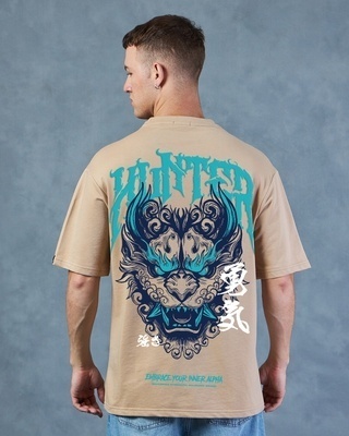 Shop Men's Brown Hunter Graphic Printed Oversized T-Shirt-Front