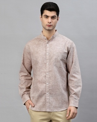 Shop Men's Brown Mandarin Collar Shirt-Front