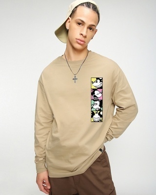 Shop Men's Brown Mickey Faces Graphic Printed Oversized T-shirt-Front