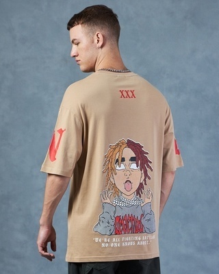Shop Men's Brown Numb the Pain Graphic Printed Oversized T-shirt-Front