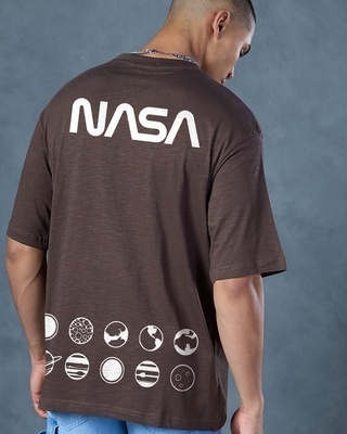 Shop Men's Brown Out of the Space Graphic Printed Oversized T-shirt-Front