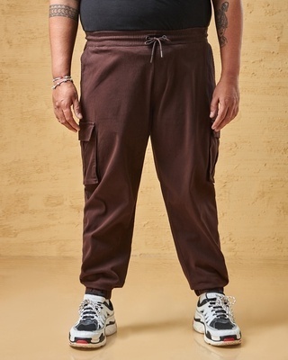 Shop Men's Brown Oversized Plus Size Cargo Jogger Pants-Front