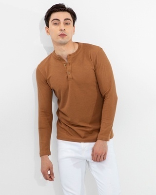Shop Men's Brown Slim Fit Cotton T-shirt-Front