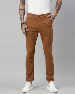 Shop Men's Brown Slim Fit Trouser-Front