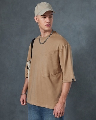 Shop Men's Brown Super Loose Fit T-shirt-Front