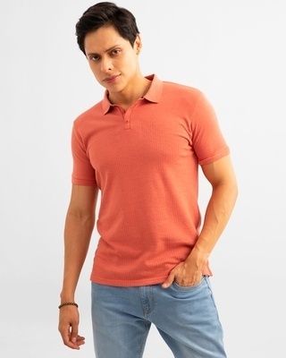 Shop Men's Coral Red Slim Fit Polo T-shirt-Front