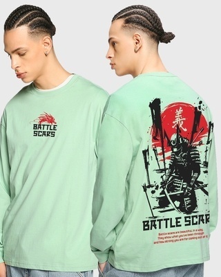 Shop Men's Green Battle Scars Graphic Printed Oversized T-shirt-Front