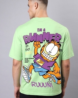 Shop Men's Green Da Runner Graphic Printed Oversized T-shirt-Front