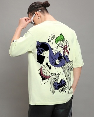 Shop Men's Green Fight The Joker Graphic Printed Oversized T-shirt-Front