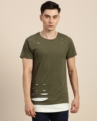 Shop Men's Olive Laser Cut T-shirt-Front