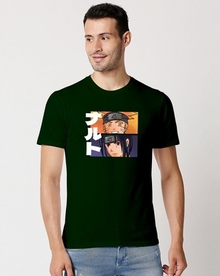 Shop Men's Green Naruto & Sasuke Graphic Printed Cotton T-shirt-Front