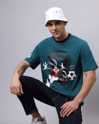 Shop Men's Green Playing Bugs Graphic Printed Oversized T-shirt-Front
