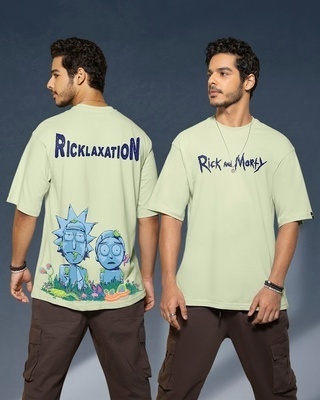 Shop Men's Green Stoned Rick & Morty Graphic Printed Oversized T-shirt-Front