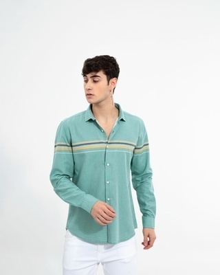 Shop Men's Green Striped Cotton Shirt-Front