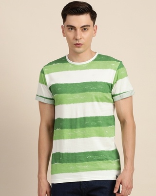 Shop Men's Green Striped T-shirt-Front